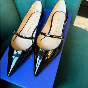 Stuart Weitzman Black Patent Leather Emilia Mary Jane Flat